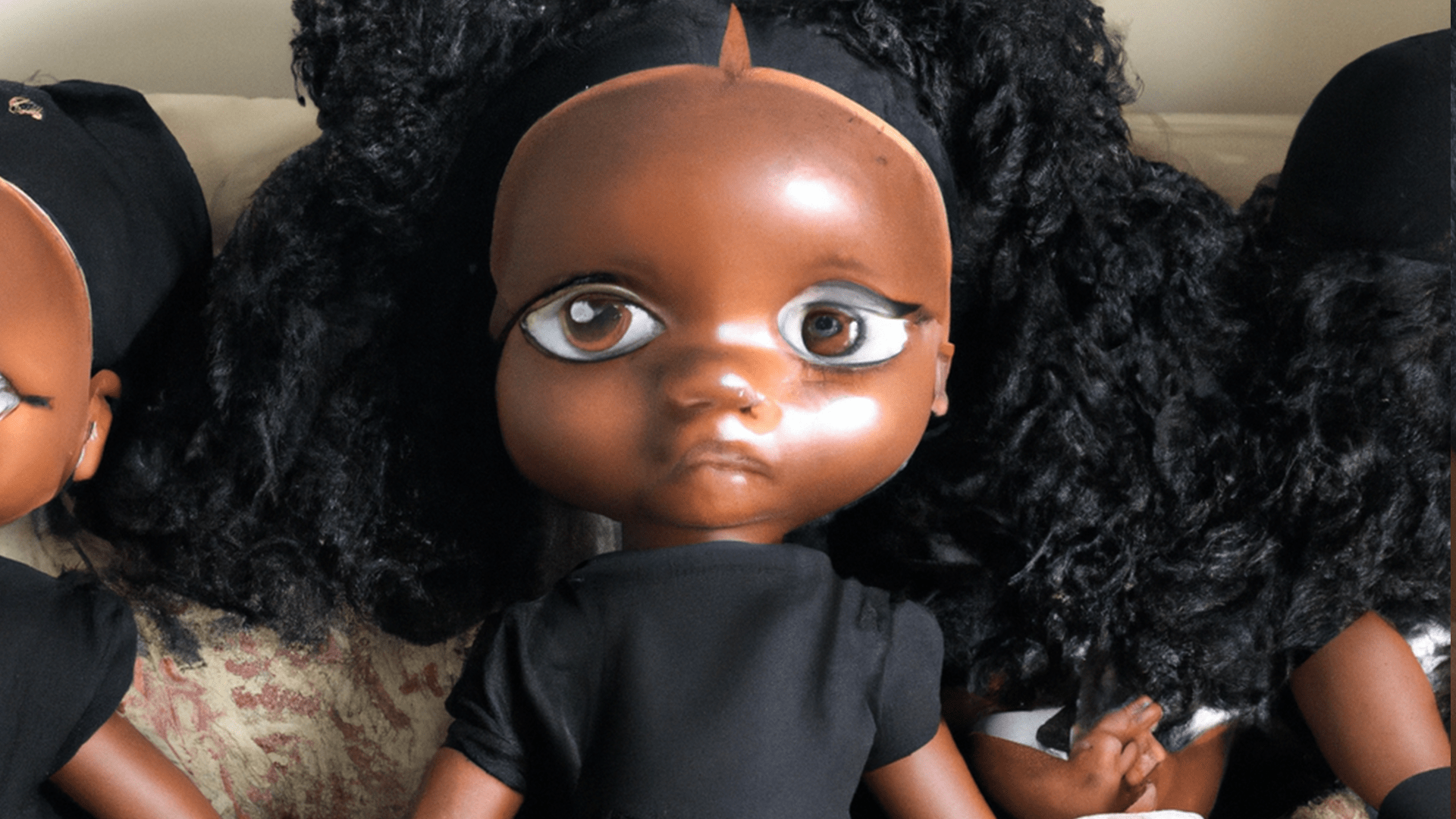 Black Dolls Matter depicted by DALL·E 2., Art by A. I., BLACK DOLLS MATTER