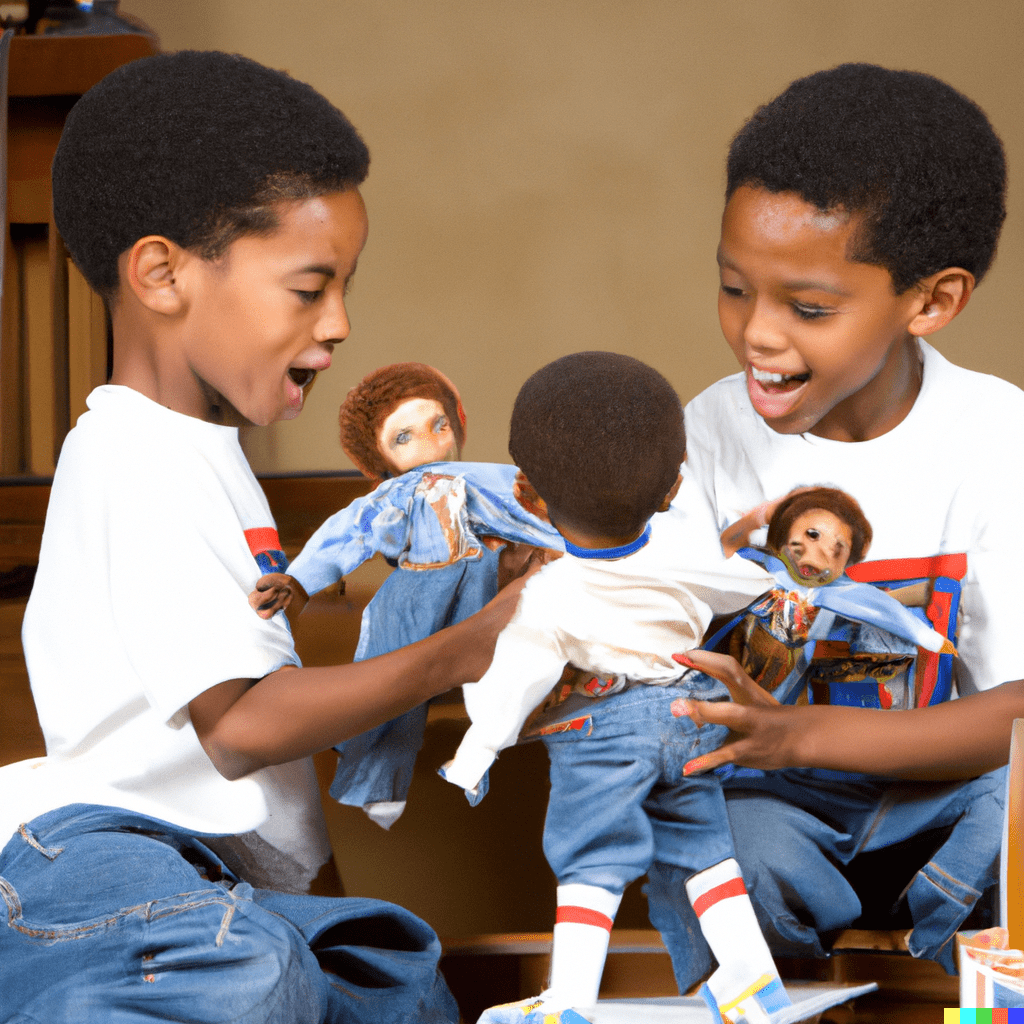 Black Dolls Matter depicted by DALL·E 2., Art by A. I., BLACK DOLLS MATTER